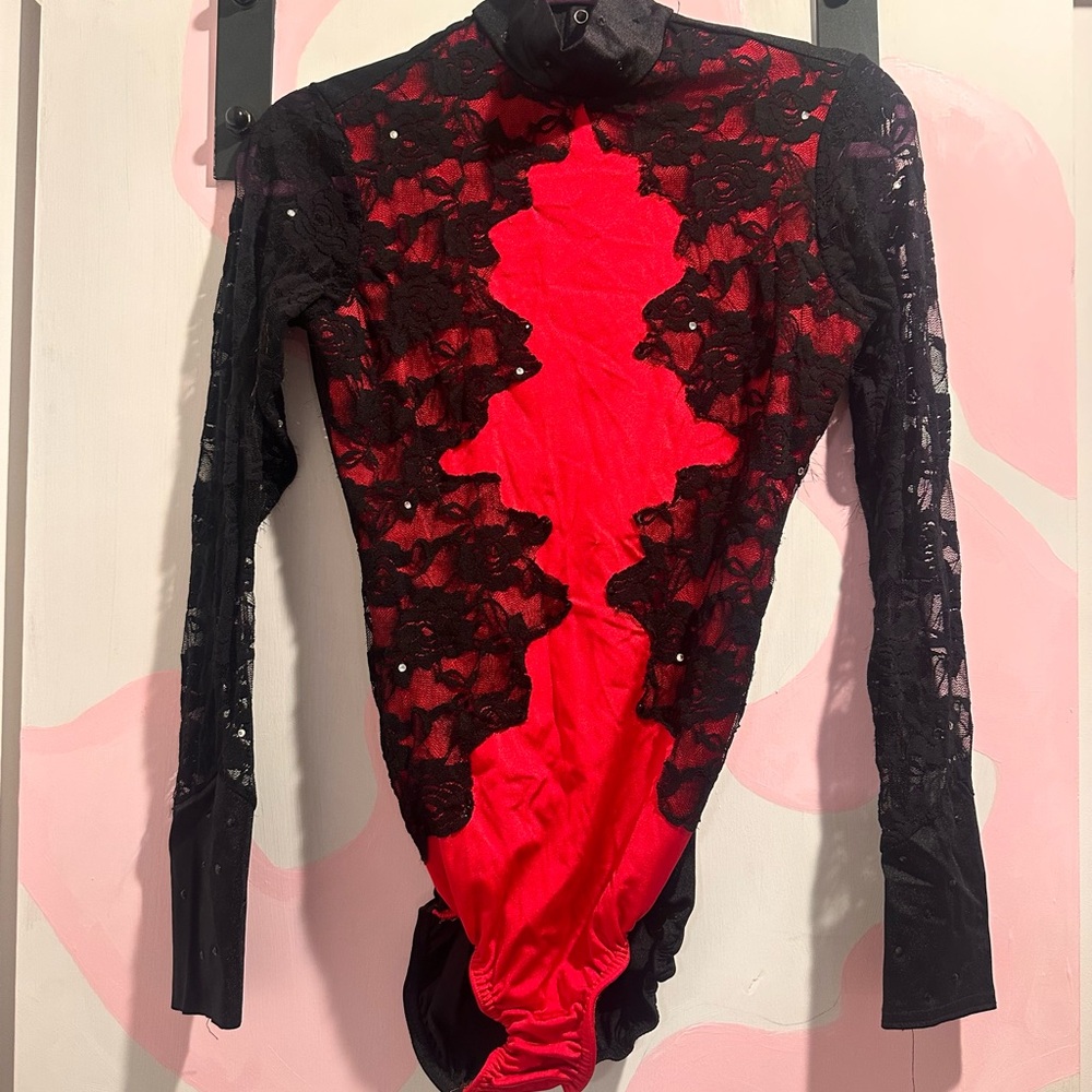 Red lace Dance costume. Kelle leotard